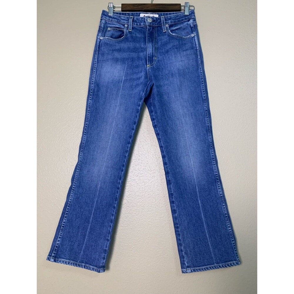 AMO Bella Blue Jeans Size 27 Women's High Waist Flare & Wide Leg Peaceful Wash